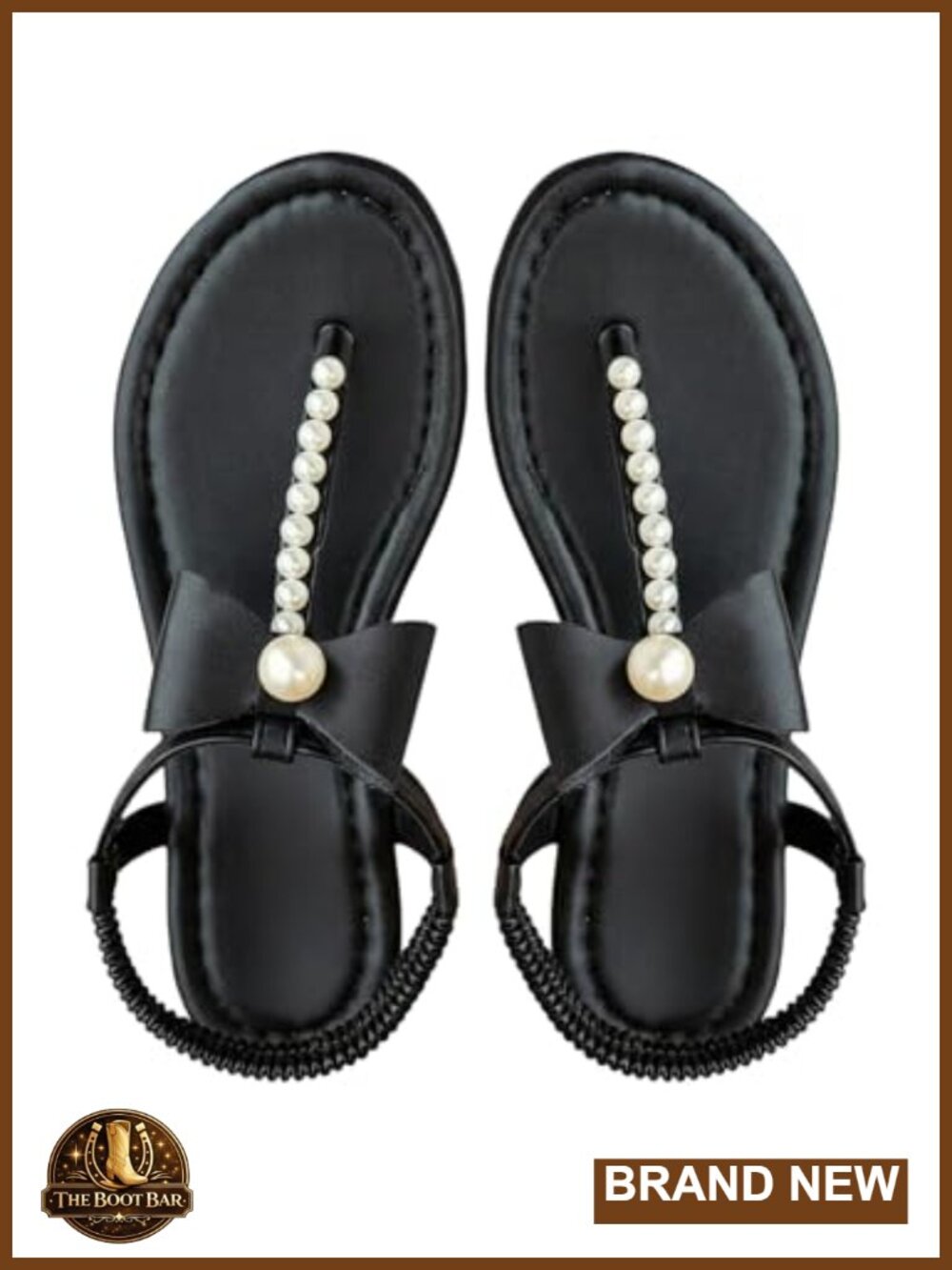 Pearl Beaded Flat Sandals Faux Leather Wedding Beach Shoes